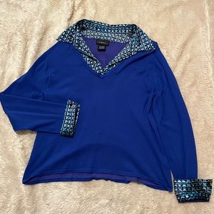 elementz Blue V-Neck Sweater with Button-Up / False Two-Piece Retro Plus Size